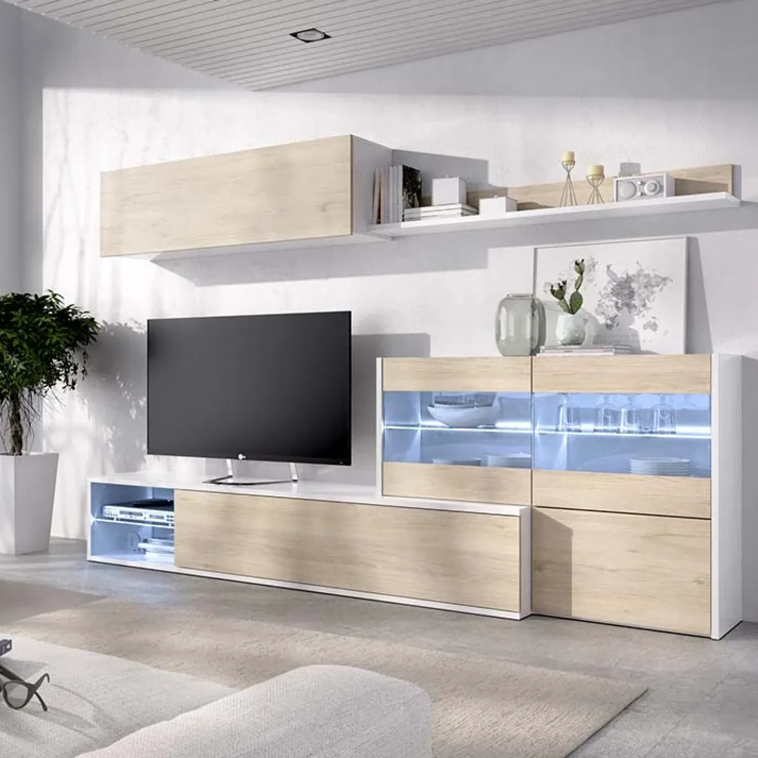 Garnero Arredamenti Parete attrezzata componibile 260x175h cm rovere bianco lucido Emily Hot