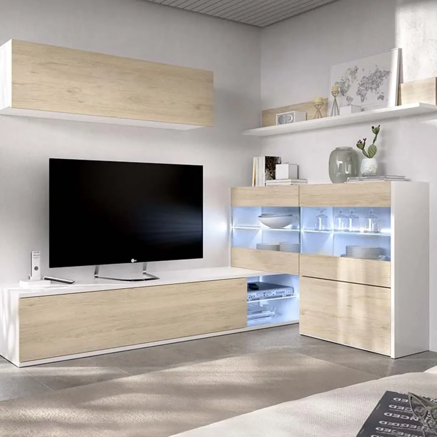 Garnero Arredamenti Parete attrezzata componibile 260x175h cm rovere bianco lucido Emily Hot