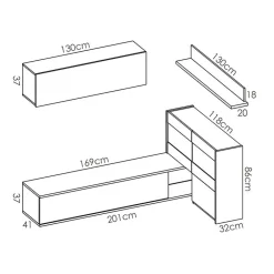 Garnero Arredamenti Parete attrezzata componibile 260x175h cm rovere bianco lucido Emily Hot