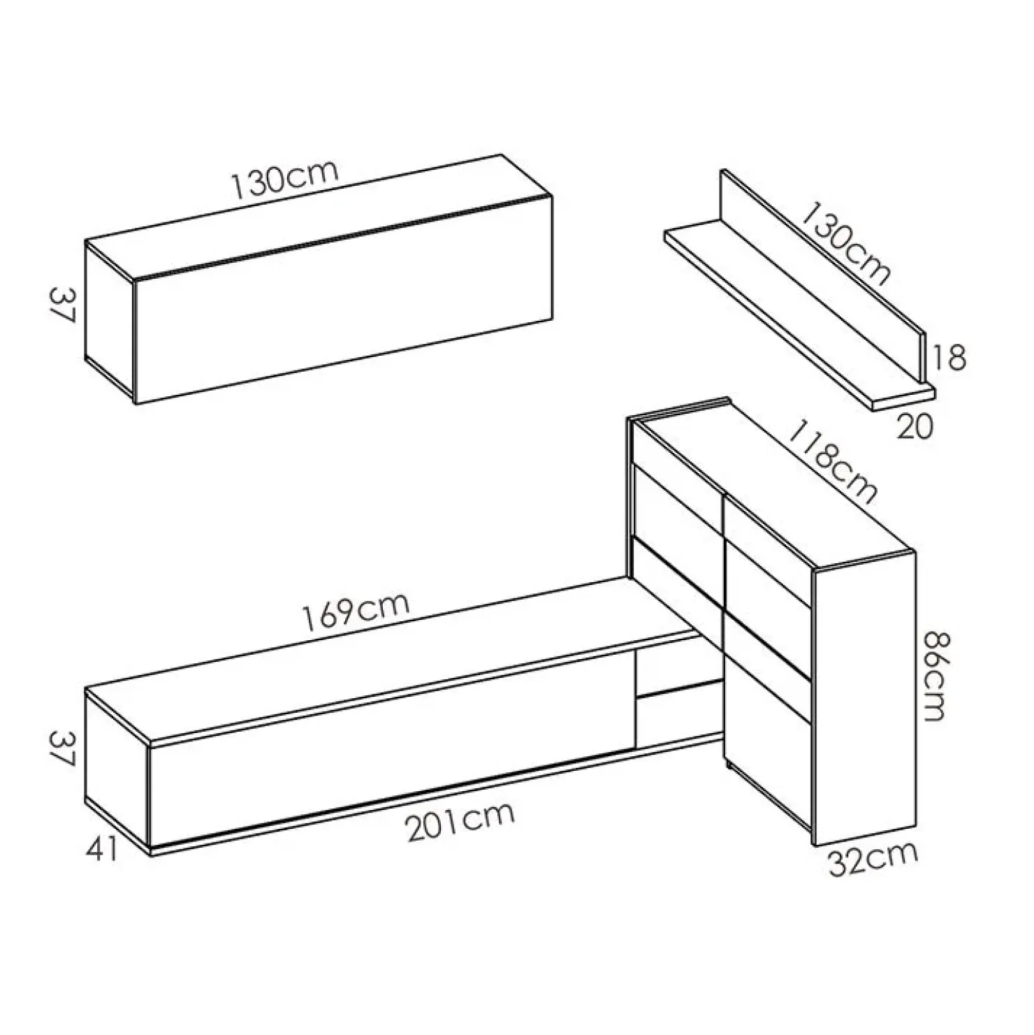 Garnero Arredamenti Parete attrezzata componibile 260x175h cm rovere bianco lucido Emily Hot