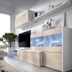 Garnero Arredamenti Parete attrezzata componibile 260x175h cm rovere bianco lucido Emily Hot