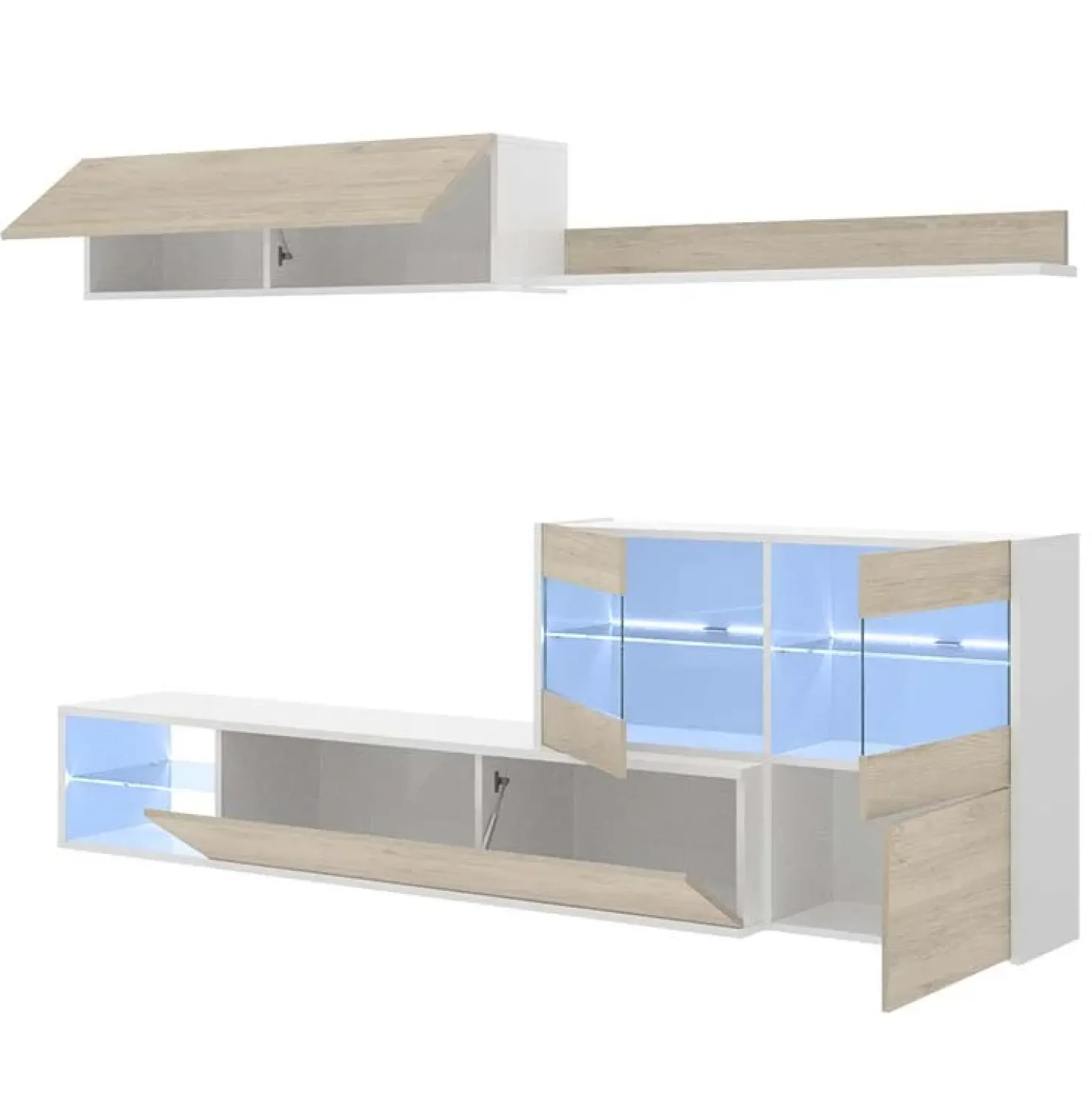 Garnero Arredamenti Parete attrezzata componibile 260x175h cm rovere bianco lucido Emily Hot