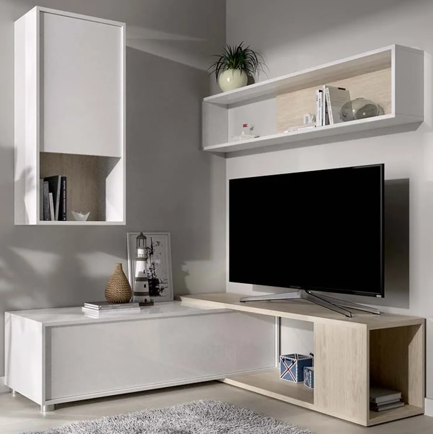 Garnero Arredamenti Parete attrezzata componibile 260x190h cm rovere bianco lucido Flip New