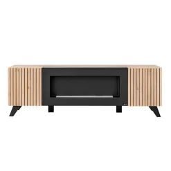 Garnero Arredamenti Parete attrezzata con biocamino 340x192h cm noce con stampa nera Mendes Clearance