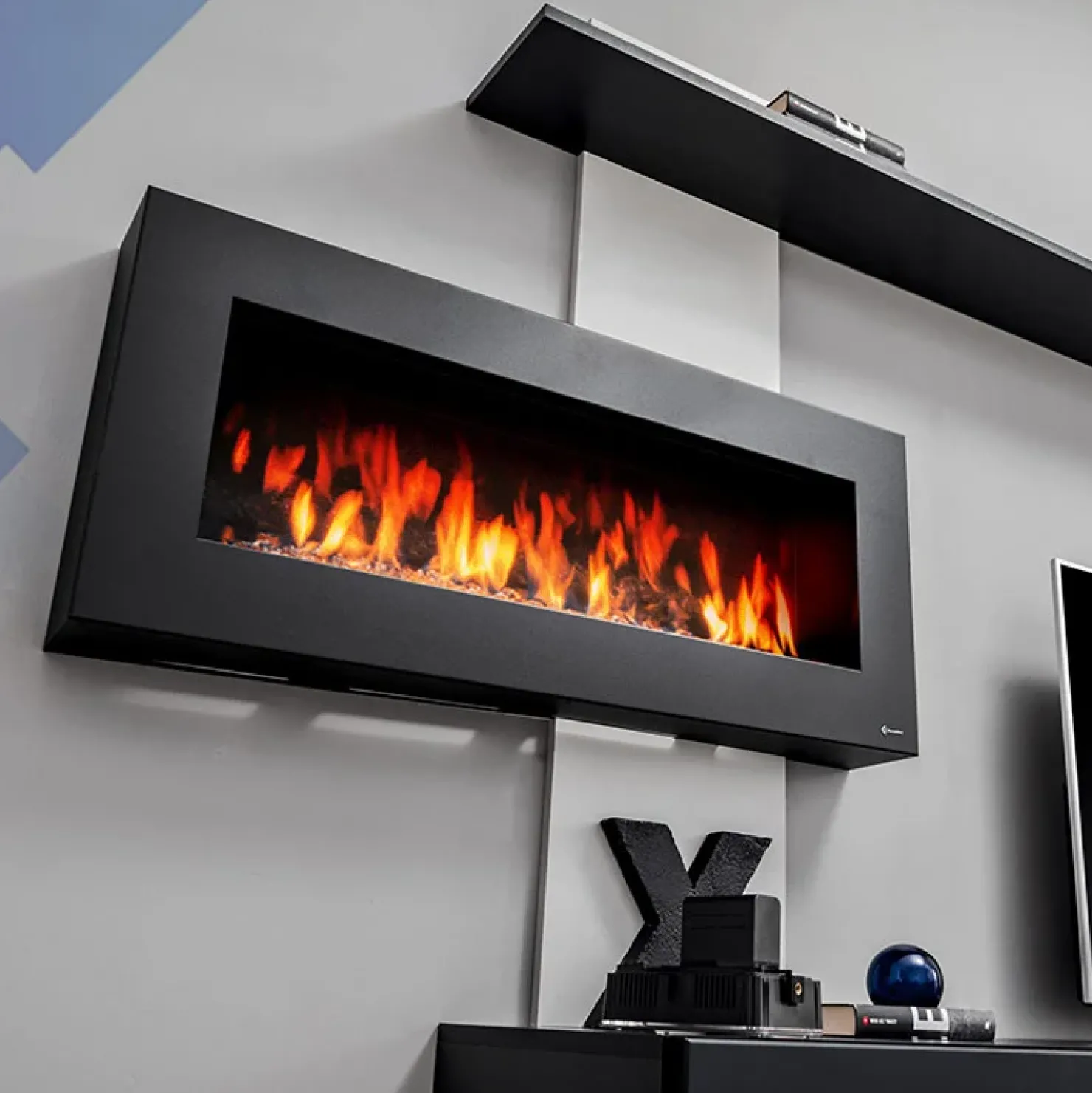 Garnero Arredamenti Parete attrezzata con camino elettrico 250x170h cm nero grigio Giotto Clearance