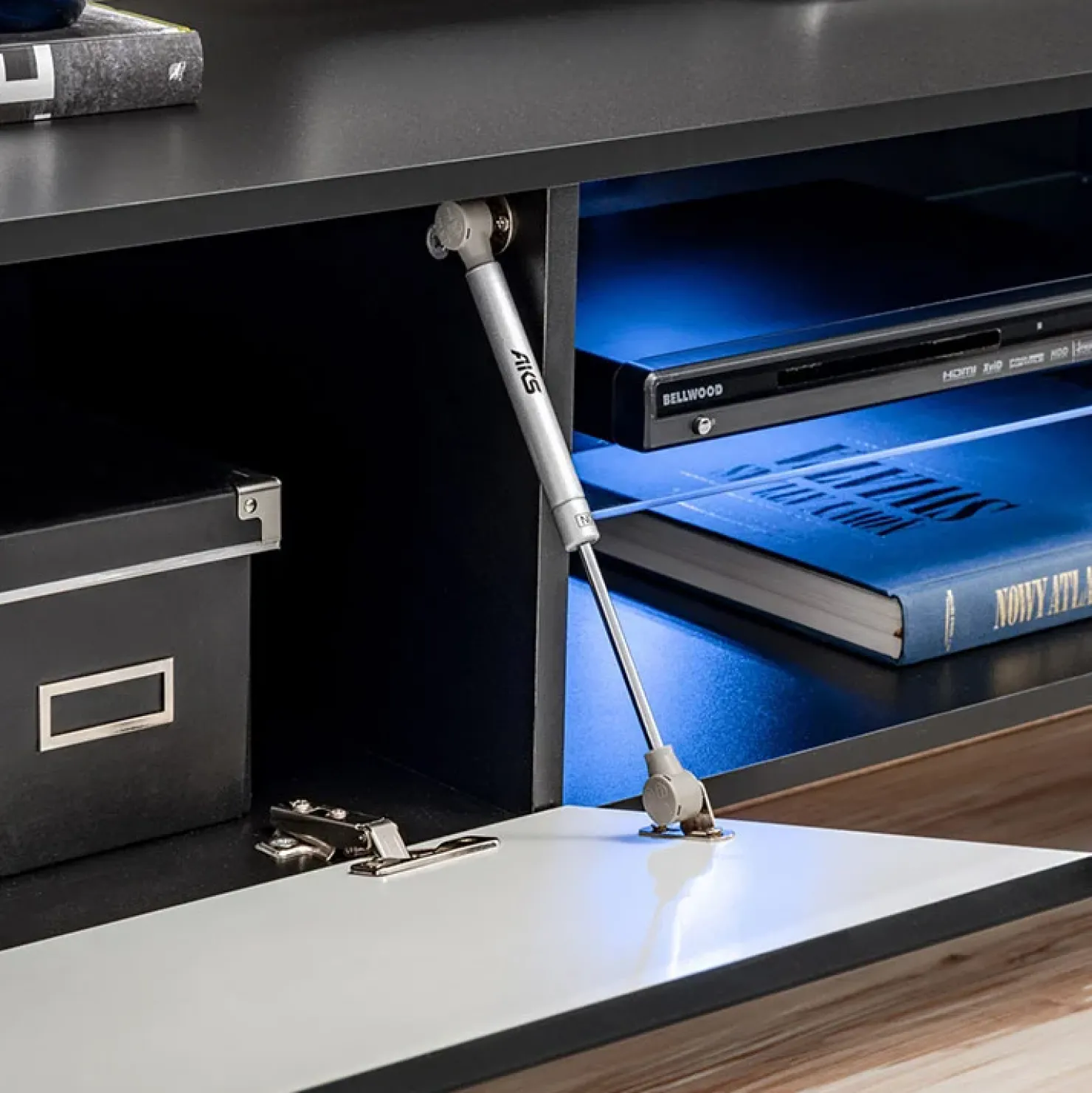 Garnero Arredamenti Parete attrezzata con camino elettrico 250x170h cm nero grigio Giotto Clearance