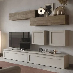 Garnero Arredamenti Parete attrezzata con telaio 276x190h cm soggiorno tortora rovere scuro Sunset 1