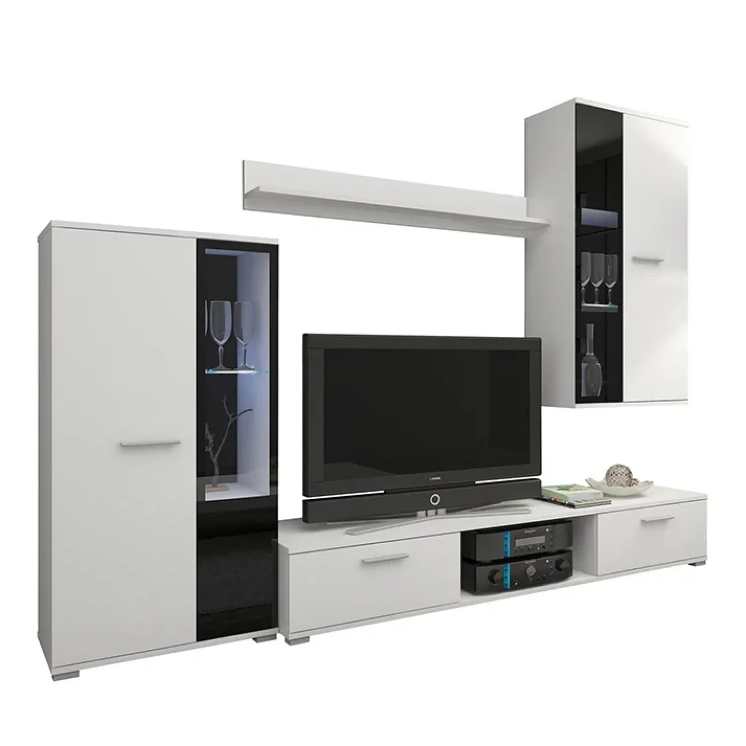 Garnero Arredamenti Parete attrezzata con vetrina 235x180h cm bianco nero Leeds New