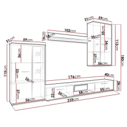 Garnero Arredamenti Parete attrezzata con vetrina 235x180h cm bianco nero Leeds New