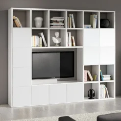 Garnero Arredamenti Parete attrezzata libreria 261x218h cm componibile moderna bianco frassinato Kubic 10 New