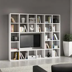 Garnero Arredamenti Parete attrezzata libreria 261x218h cm componibile moderna bianco frassinato Kubic 05 Clearance
