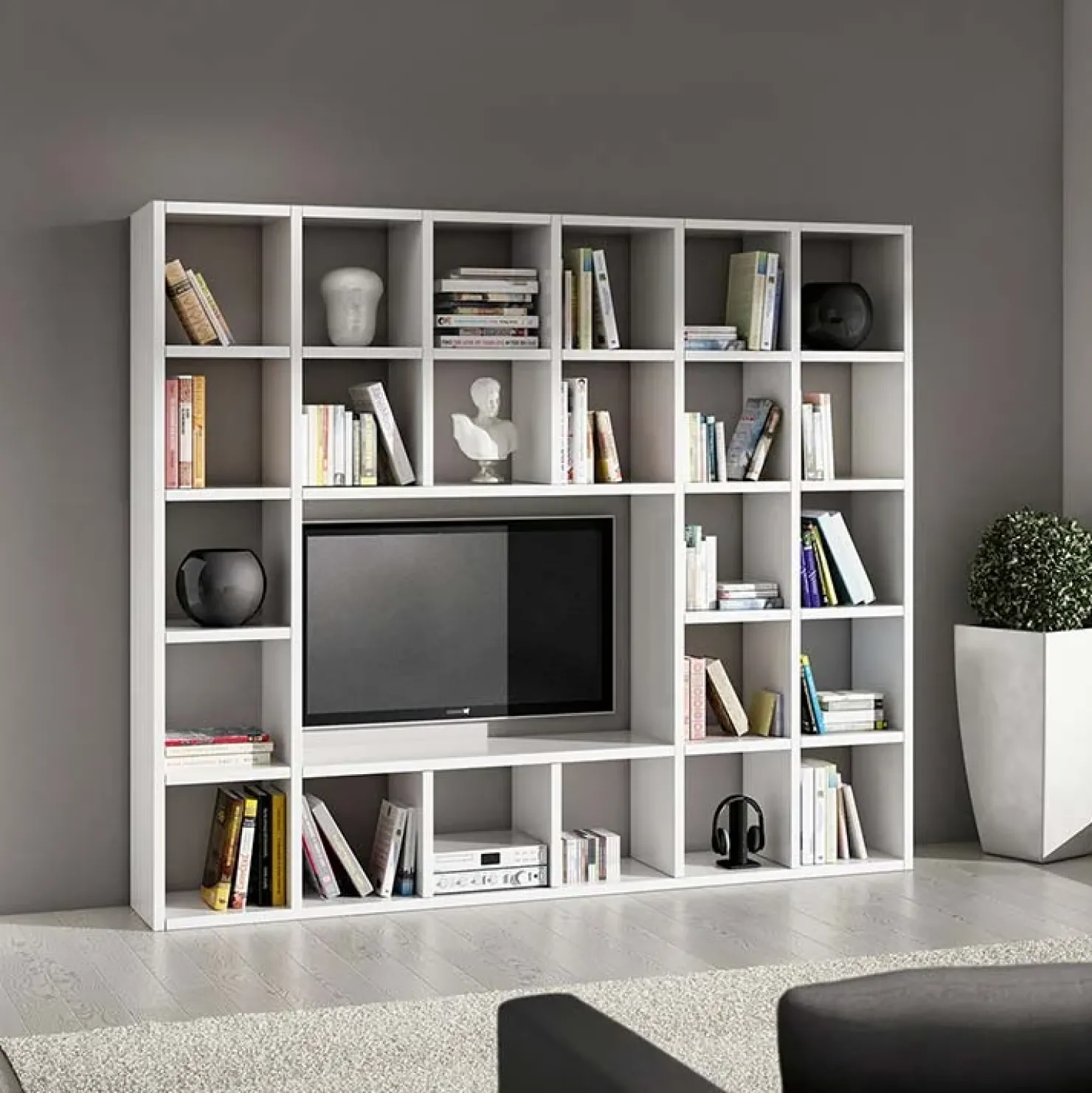 Garnero Arredamenti Parete attrezzata libreria 261x218h cm componibile moderna bianco frassinato Kubic 05 Clearance