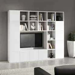 Garnero Arredamenti Parete attrezzata libreria 261x218h cm componibile moderna bianco frassinato Kubic 11