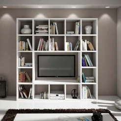 Garnero Arredamenti Parete attrezzata libreria 218x218h cm componibile moderna soggiorno bianco frassinato Kubic 01 Best