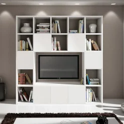Garnero Arredamenti Parete attrezzata libreria 218x218h cm componibile moderna bianco frassinato Kubic 12
