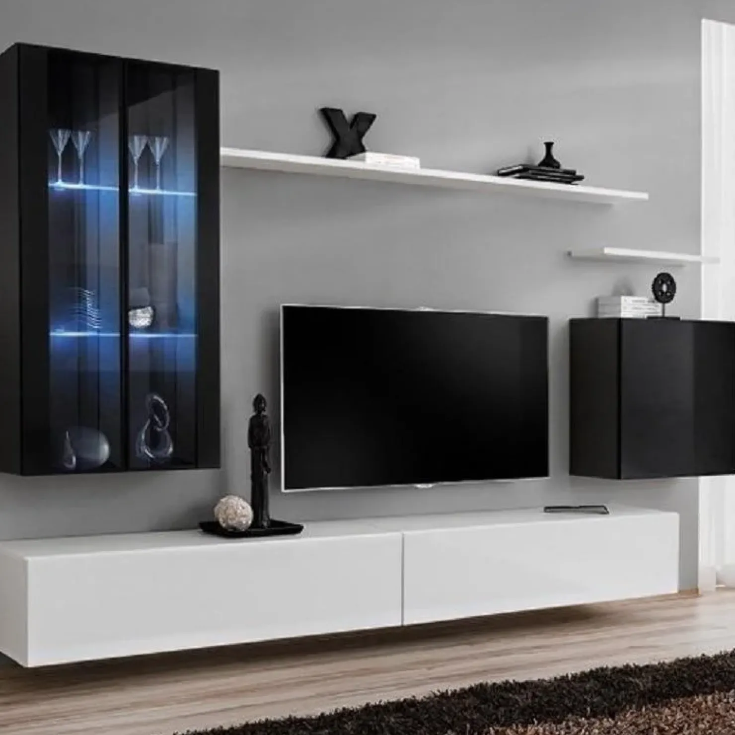 Garnero Arredamenti Parete attrezzata sospesa 270x170h cm bianco nera Geo 10 Nero Lucido - Bianco Lucido Online