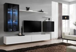 Garnero Arredamenti Parete attrezzata sospesa 270x170h cm bianco nera Geo 10 Nero Lucido - Bianco Lucido Online