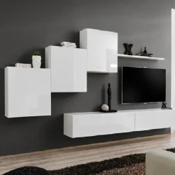 Garnero Arredamenti Parete attrezzata sospesa 260x170h cm moderna bianco opaco lucido Geo 08 New