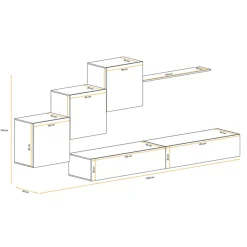 Garnero Arredamenti Parete attrezzata sospesa 260x170h cm moderna bianco opaco lucido Geo 08 New