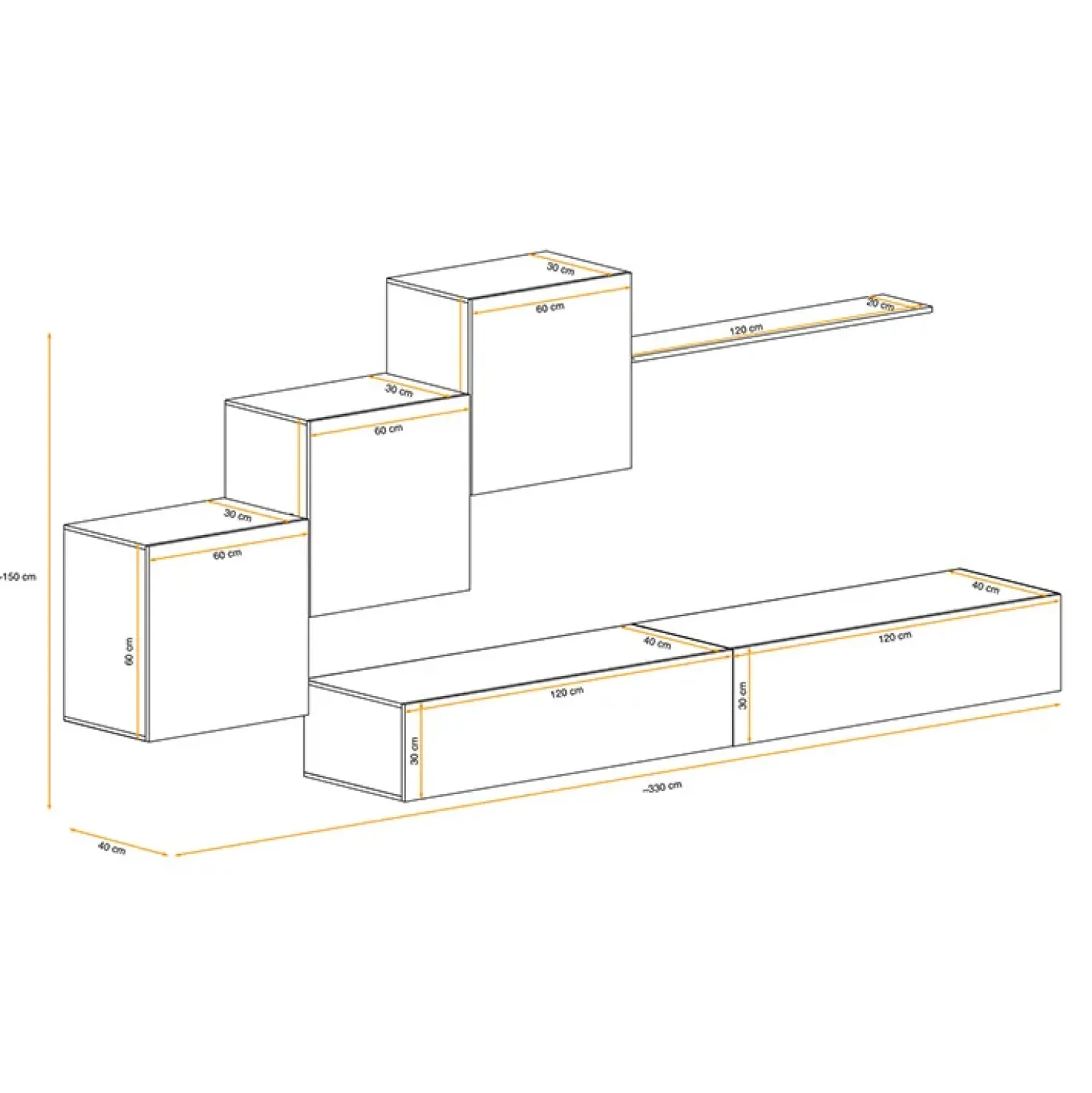 Garnero Arredamenti Parete attrezzata sospesa 260x170h cm moderna bianco opaco lucido Geo 08 New