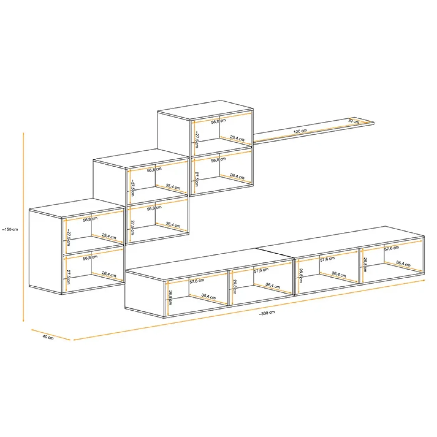 Garnero Arredamenti Parete attrezzata sospesa 260x170h cm moderna bianco opaco lucido Geo 08 New