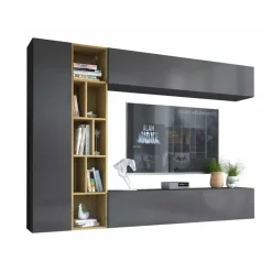 Garnero Arredamenti Parete attrezzata sospesa 224x160h cm moderna rovere Artemisia Antracite Online