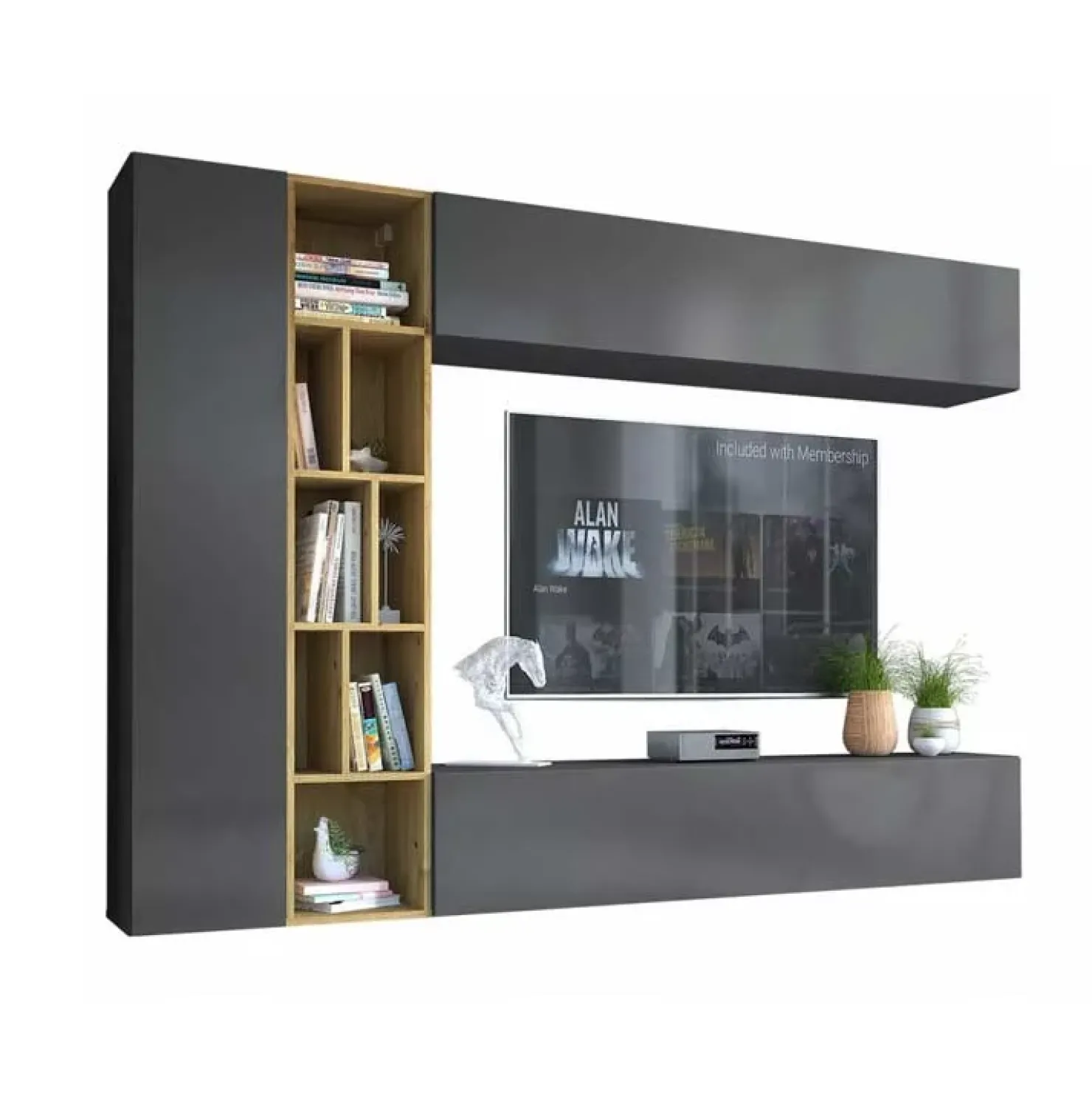 Garnero Arredamenti Parete attrezzata sospesa 224x160h cm moderna rovere Artemisia Antracite Online