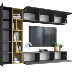 Garnero Arredamenti Parete attrezzata sospesa 224x160h cm moderna rovere Artemisia Antracite Online