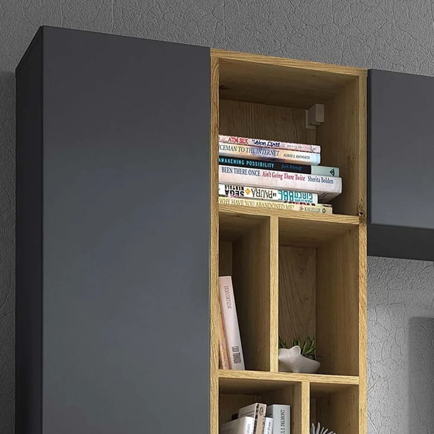 Garnero Arredamenti Parete attrezzata sospesa 224x160h cm moderna rovere Artemisia Antracite Online