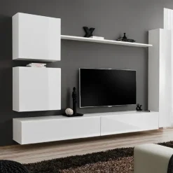 Garnero Arredamenti Parete attrezzata sospesa 280x180h cm bianco opaco e lucido Geo 07 Bianco Lucido Best