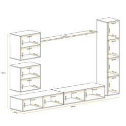 Garnero Arredamenti Parete attrezzata sospesa 280x180h cm bianco opaco e lucido Geo 07 Bianco Lucido Best