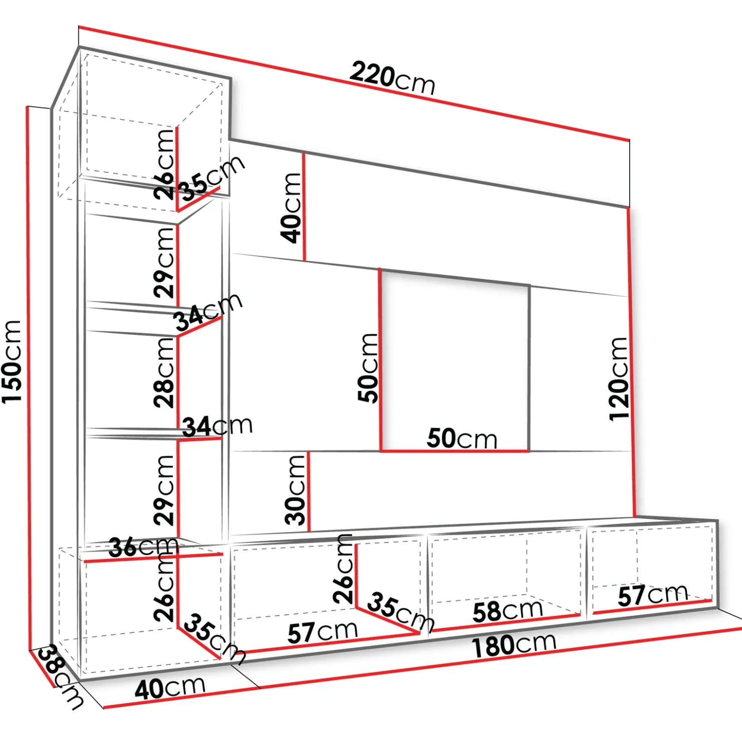 Garnero Arredamenti Parete attrezzata sospesa 220x150h cm con colonna nero cannettato effetto marmo Ilaria Nero Opaco Sale