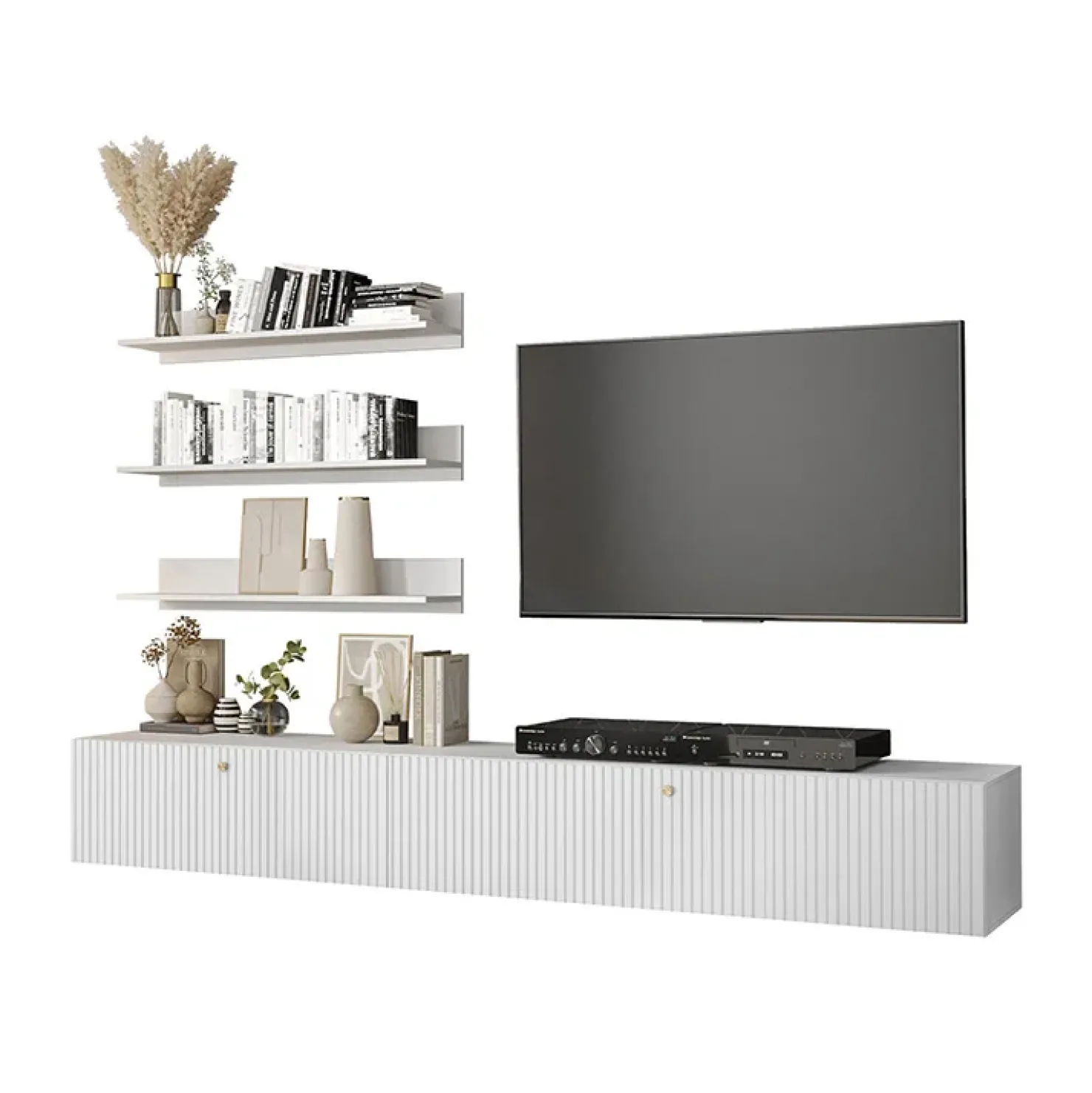 Garnero Arredamenti Parete attrezzata sospesa 250x150h cm bianco Kiruna 2 Bianco Opaco Outlet