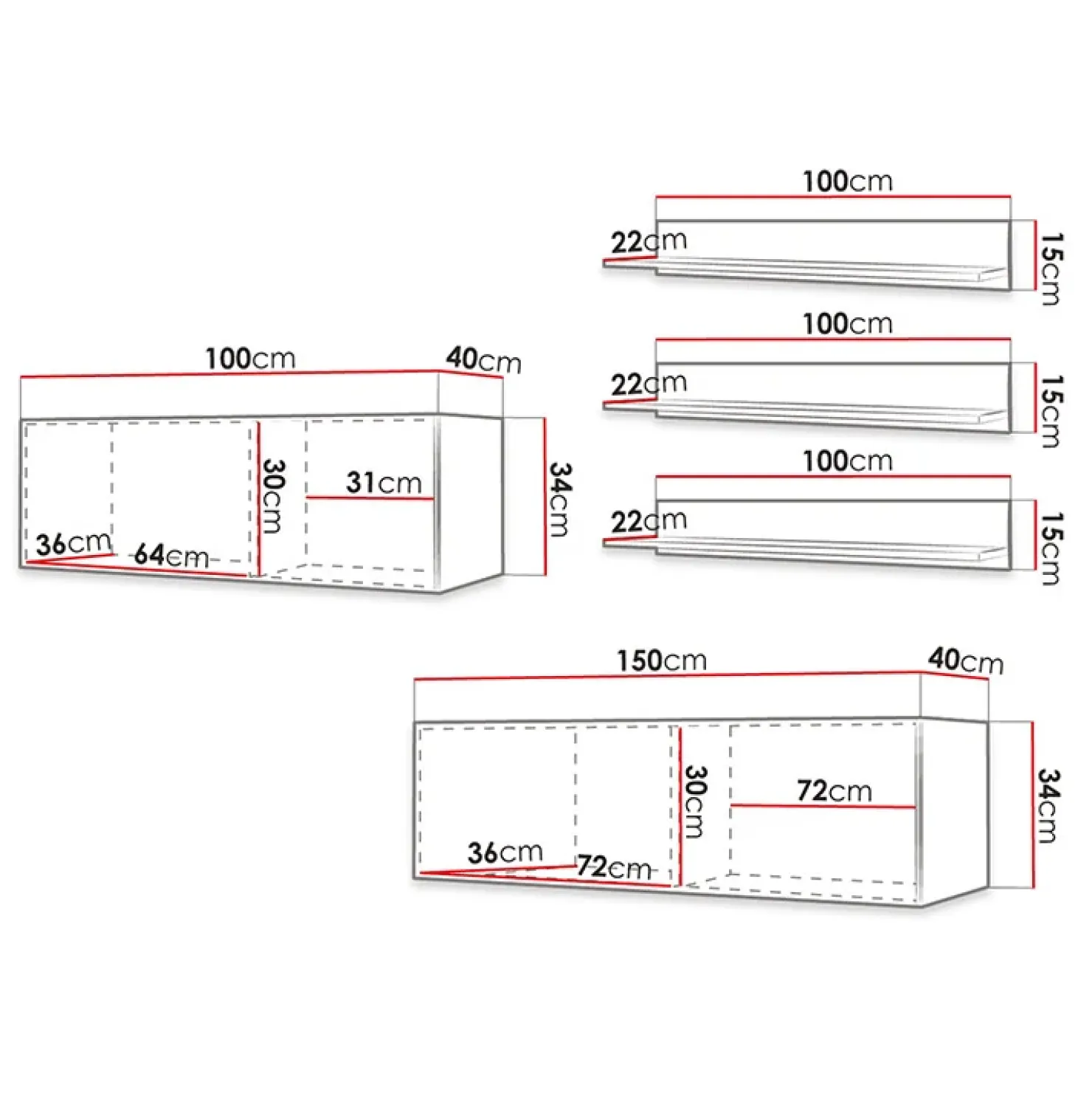 Garnero Arredamenti Parete attrezzata sospesa 250x150h cm bianco Kiruna 2 Bianco Opaco Outlet