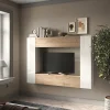 Garnero Arredamenti Parete attrezzata sospesa 196x180h cm moderna bianco lucido rovere chiaro Sunset 97 New