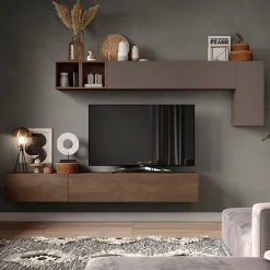 Garnero Arredamenti Parete attrezzata sospesa 276x175h cm rovere marrone Sunset 41 Marrone - Noce Hot