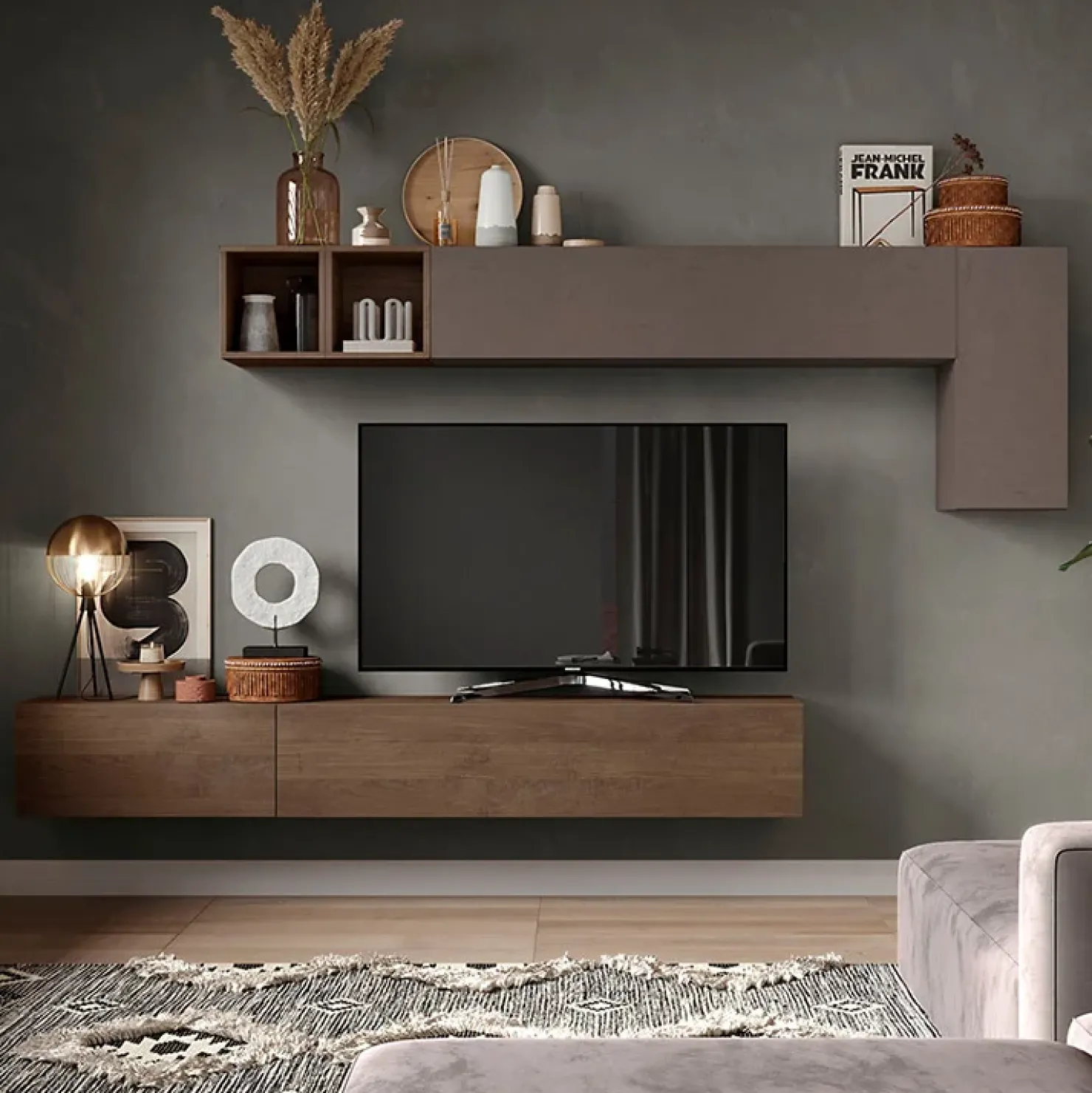 Garnero Arredamenti Parete attrezzata sospesa 276x175h cm rovere marrone Sunset 41 Marrone - Noce Hot