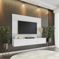 Garnero Arredamenti Parete attrezzata sospesa 180x150h cm 3 ante bianco cannettato effetto marmo Ilaria Bianco Opaco Sale