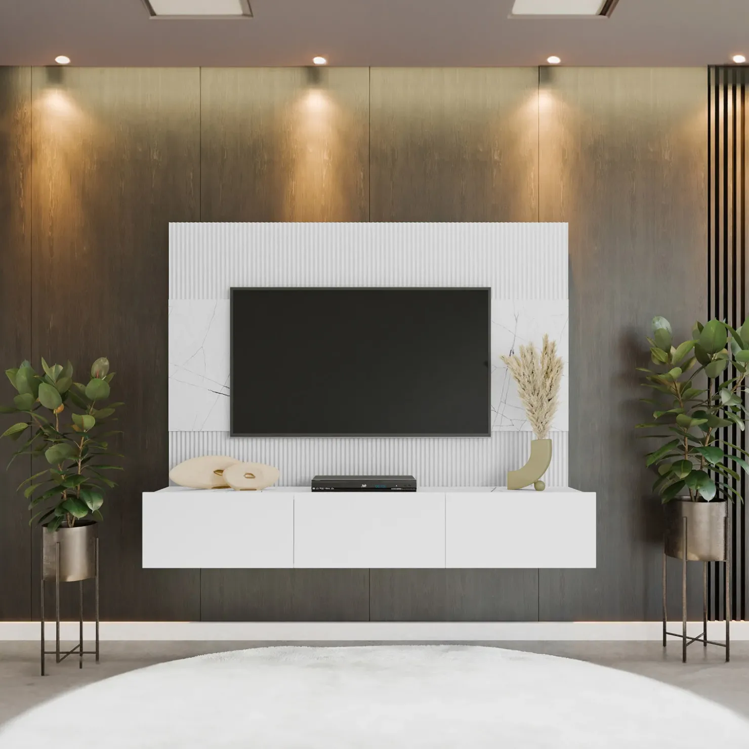 Garnero Arredamenti Parete attrezzata sospesa 180x150h cm 3 ante bianco cannettato effetto marmo Ilaria Bianco Opaco Sale