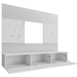 Garnero Arredamenti Parete attrezzata sospesa 180x150h cm 3 ante bianco cannettato effetto marmo Ilaria Bianco Opaco Sale