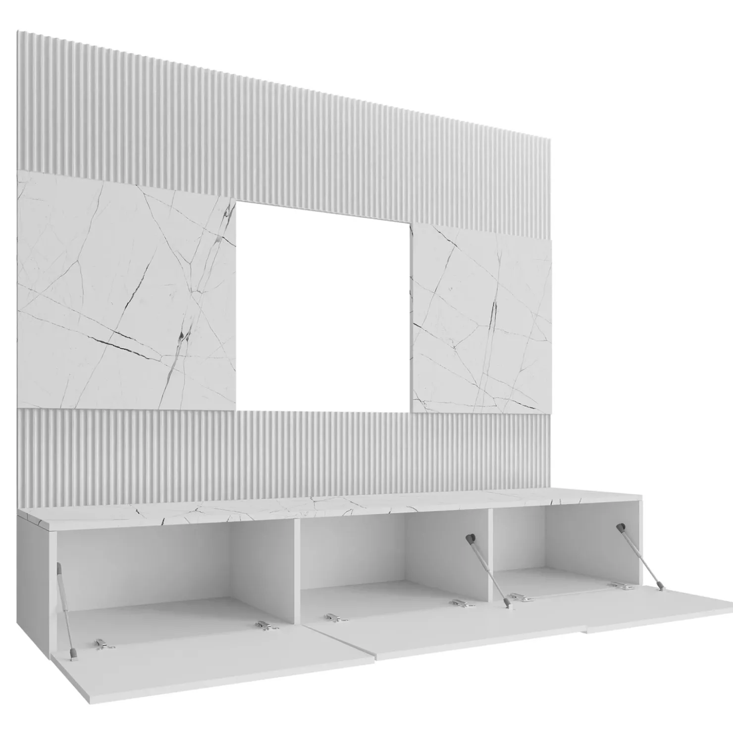 Garnero Arredamenti Parete attrezzata sospesa 180x150h cm 3 ante bianco cannettato effetto marmo Ilaria Bianco Opaco Sale