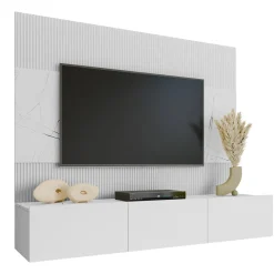 Garnero Arredamenti Parete attrezzata sospesa 180x150h cm 3 ante bianco cannettato effetto marmo Ilaria Bianco Opaco Sale