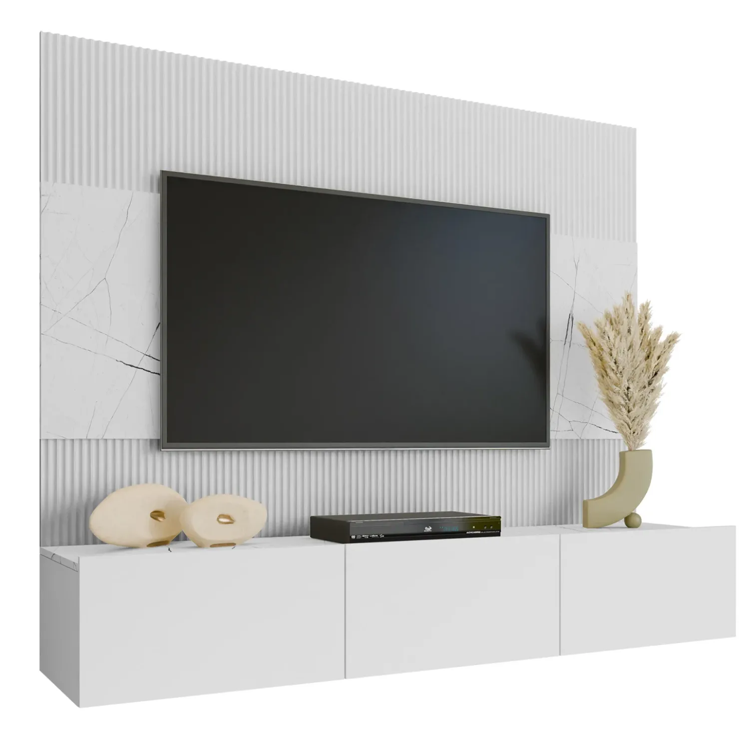 Garnero Arredamenti Parete attrezzata sospesa 180x150h cm 3 ante bianco cannettato effetto marmo Ilaria Bianco Opaco Sale