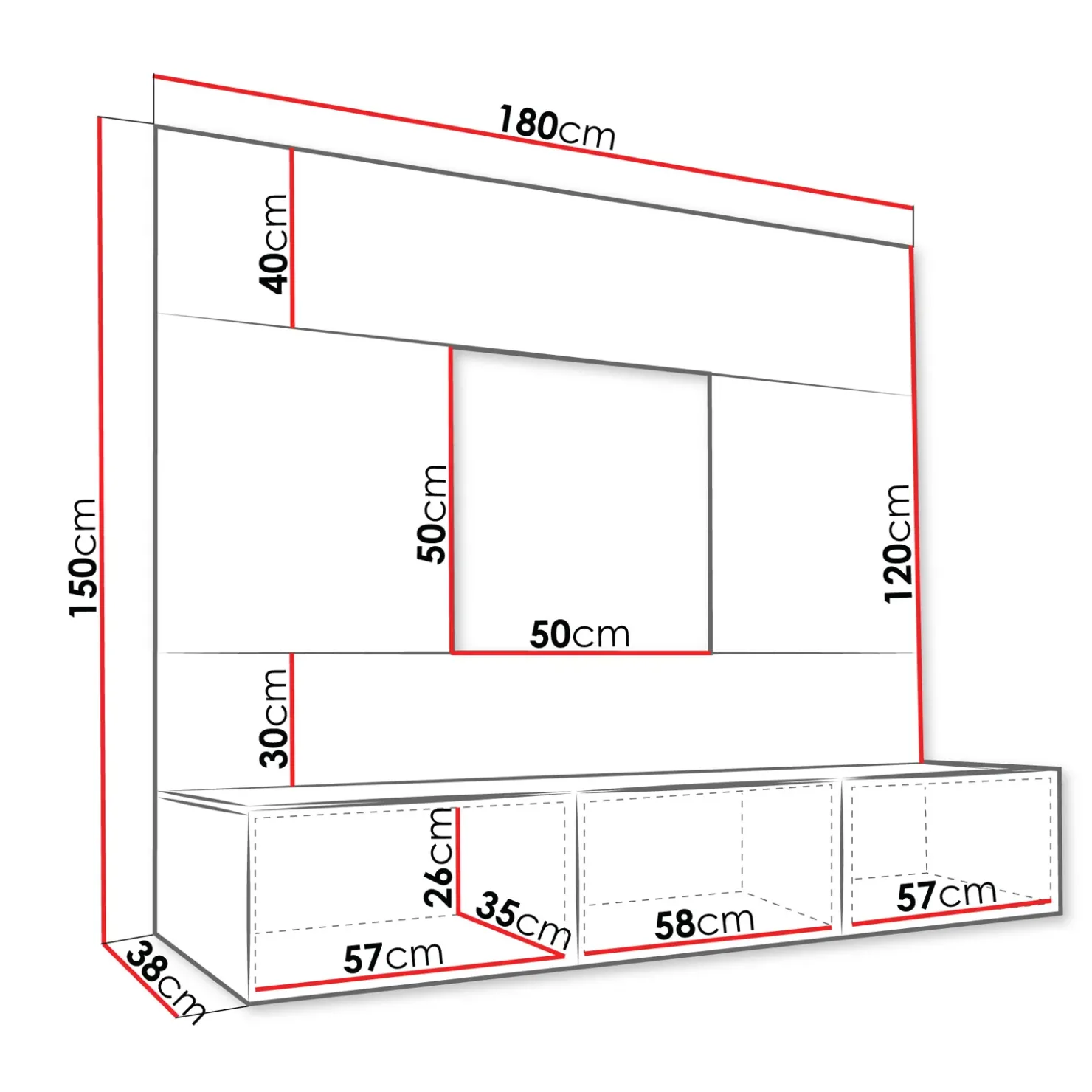 Garnero Arredamenti Parete attrezzata sospesa 180x150h cm 3 ante bianco cannettato effetto marmo Ilaria Bianco Opaco Sale