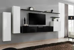 Garnero Arredamenti Parete attrezzata sospesa 330x160h cm moderna nero bianco Geo 01 Bianco Lucido - Nero Lucido Hot