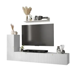 Garnero Arredamenti Parete attrezzata sospesa 134x175h cm moderna bianco Kiruna Bianco Opaco