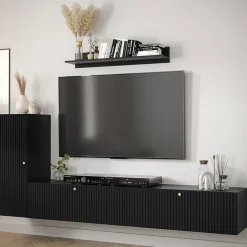 Garnero Arredamenti Parete attrezzata sospesa 134x175h cm moderna nero Kiruna Nero Opaco