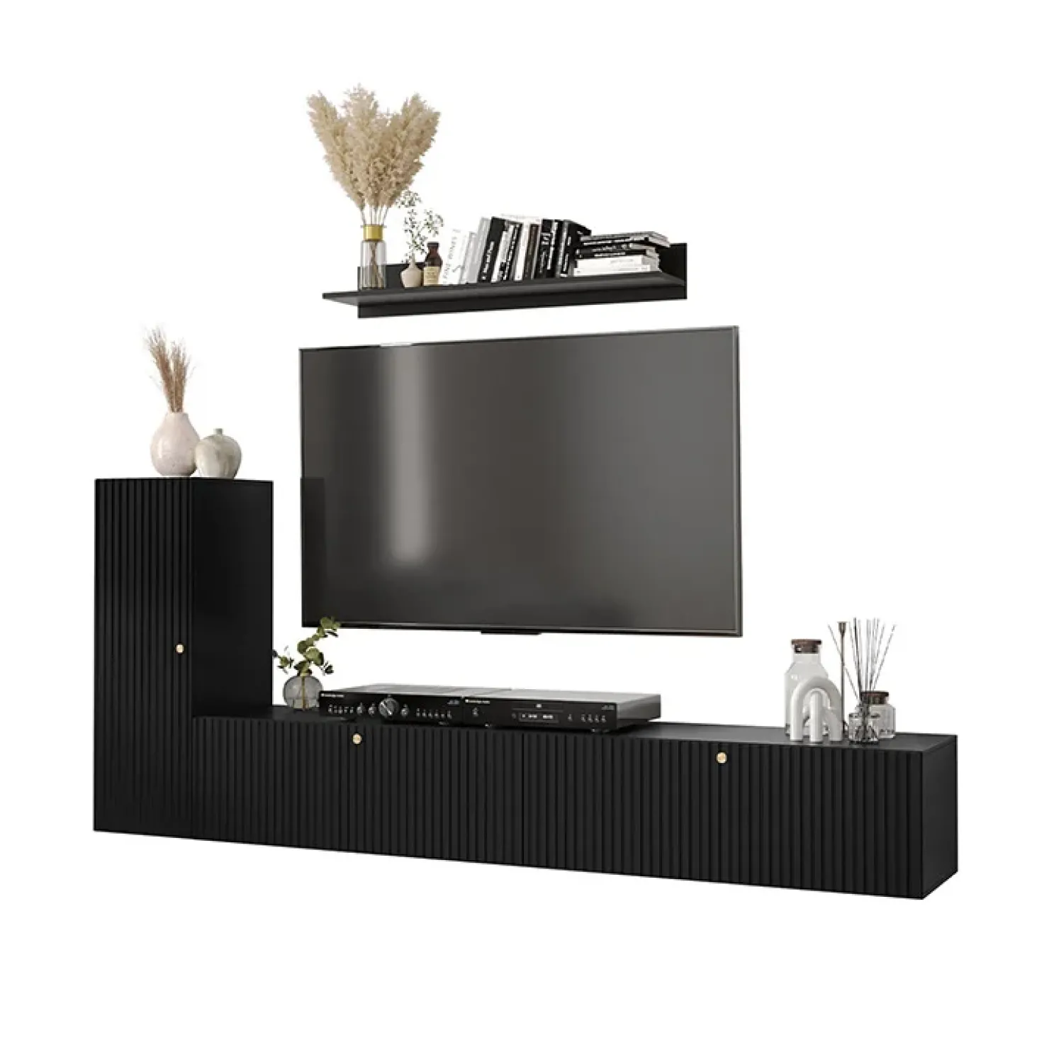 Garnero Arredamenti Parete attrezzata sospesa 134x175h cm moderna nero Kiruna Nero Opaco