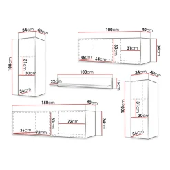 Garnero Arredamenti Parete attrezzata sospesa 134x175h cm moderna nero Kiruna Nero Opaco