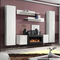 Garnero Arredamenti Parete attrezzata sospesa 260x170h cm con biocamino bianco M Gihome® Outlet